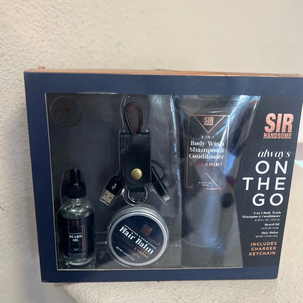 Sir Handsome 4- Gift Set 3 In 1 Body Wash‎ Shampoo Hair Balm Beard Oil/ Cord